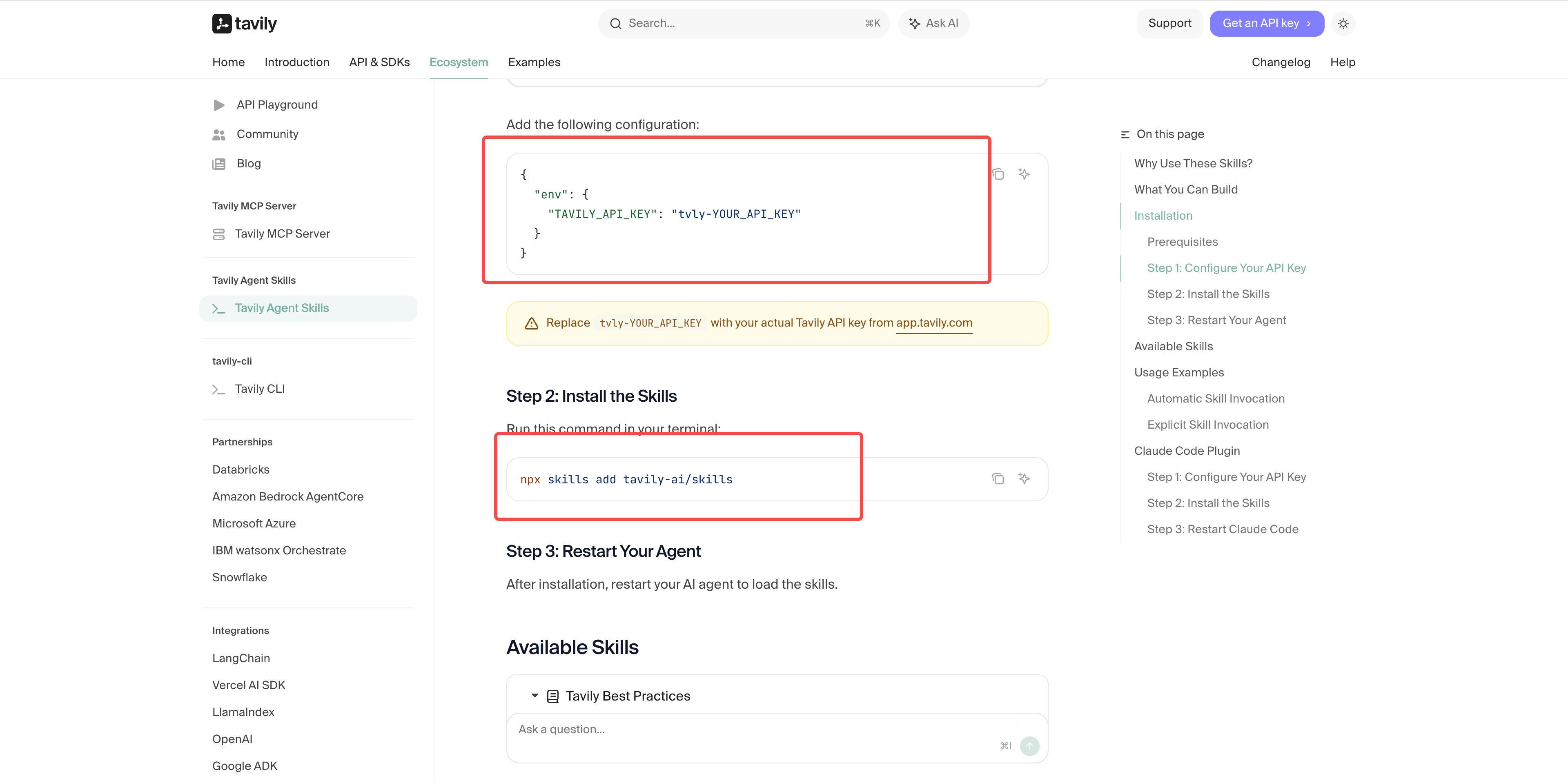 Tavily agent skills docs