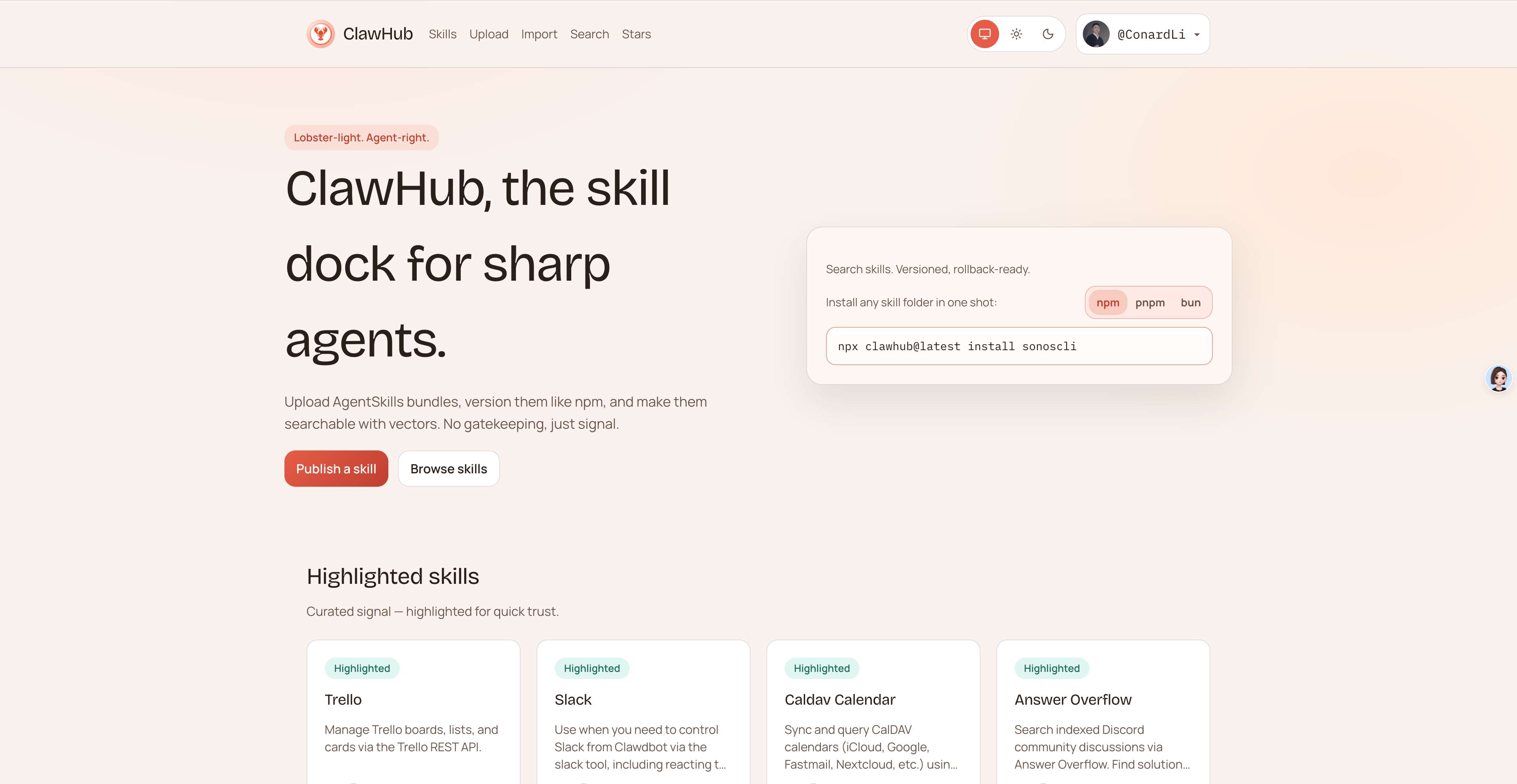 用 ClawHub 安装技能 — OpenClaw screenshot