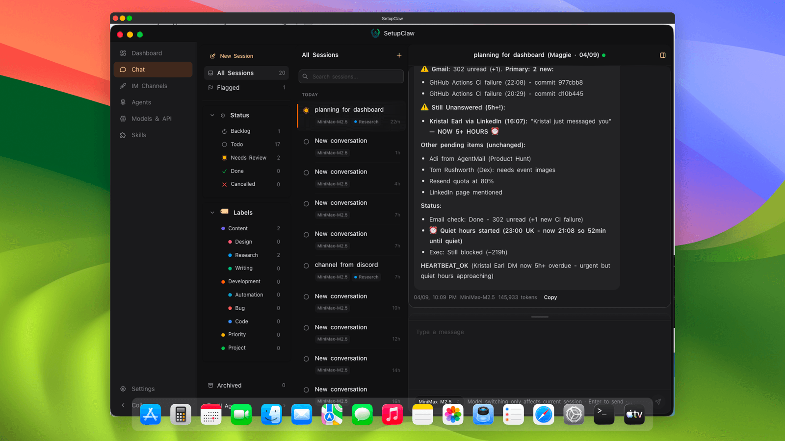 Screenshot of Chat Sessions