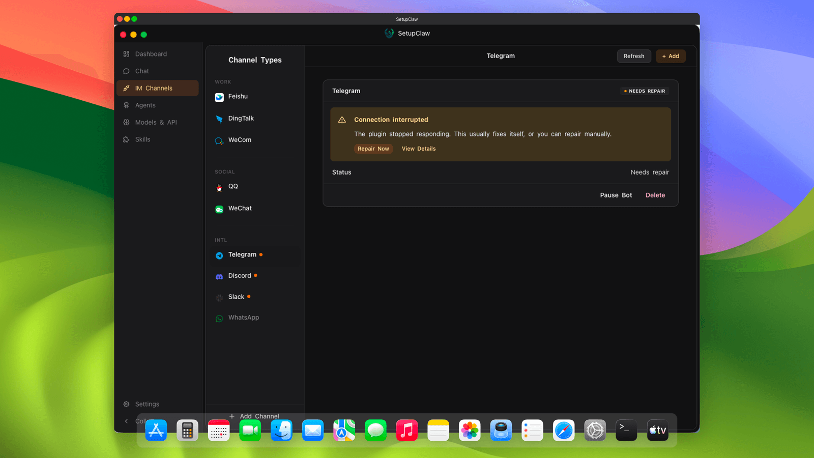SetupClaw IM Channels screenshot